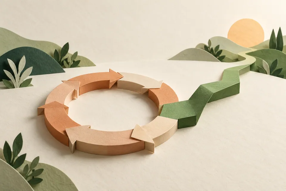 A paper loop opened into a clear green path