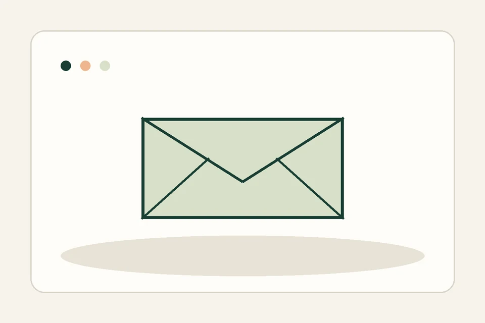 A sealed paper envelope sits on a green path beside one open review card and a closed gate.