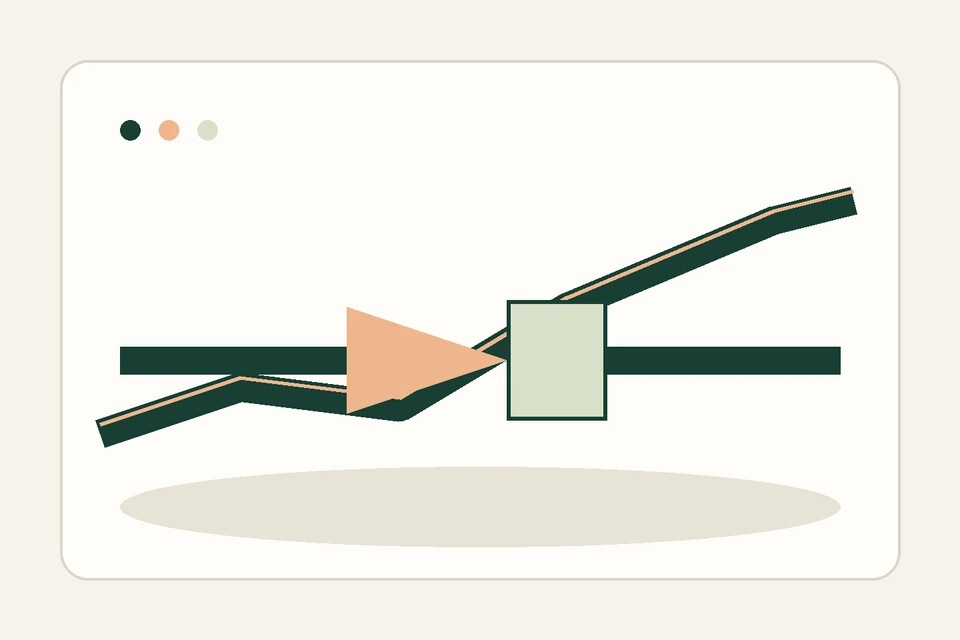 A broken paper line reconnects at a numbered green bridge with the next step clearly marked.