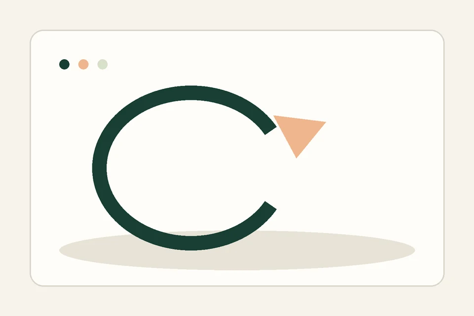 A folded paper loop opens into a straight green path beside a small card marked for the next step.